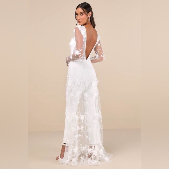 LULU’S IMMACULATE FAVORITE MESH EMBROIDERED CAPE JUMPSUIT - Picture 4 of 17